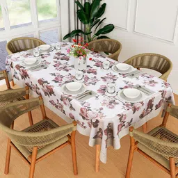 Kuber Industries Brown Floral Waterproof 6-Seater Table Cover-image-85