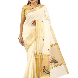 Rst R Selvamani Tex Ethnic Motifs Zari Pure Cotton Kasavu Saree-16