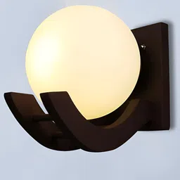 Decorcity Brown & White Wood Contemporary Spherical Shaped Wall Lamp-6