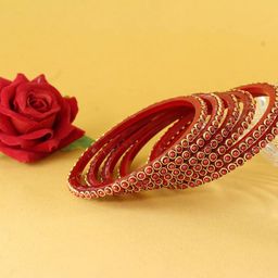 ZULKA Set Of 12 Pearls Beaded & Moti Work Glass Bangles-image-74