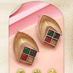 Saraf RS Jewellery Rhodium Plated Artificial Stones Studded Oxidised Contemporary Studs image 3