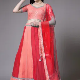 Utsav Fashion Geometric Embroidered Sequinned Ready to Wear Lehenga & Blouse With Dupatta-7