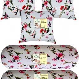 Combo Set Of 3 Cushion And 2 Microfibre Floral Bolster Pack of 5-image-6