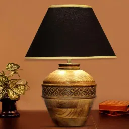 kapoor lampshades Hobart Black Cotton Shade Table Lamp With Wood Base-picture-35