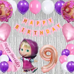 party breeze Masha Theme 9th Ninth Birthday Decoration Metallic Balloon Bear Decorations-picture-20