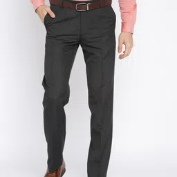 Arrow Men Charcoal Grey Smart Regular Fit Self Design Formal Trousers-picture-4