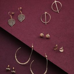 Jewels Galaxy Set of 6 Gold-Plated Earrings-image-64