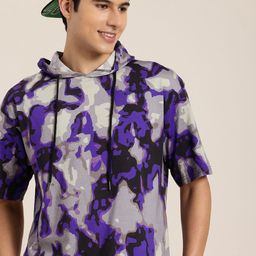 HERE&NOW Pure Cotton Abstract Printed Hooded Drop-Shoulder Sleeves Relaxed Fit T-shirt-image-73