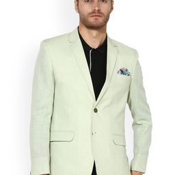 Hangup Men Green Linen Single-Breasted Slim Fit Blazer-image-11