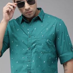 Roadster Men Teal Blue & White Regular Fit Geometric Printed Casual Sustainable Shirt-picture-11