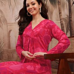 Sangria Floral Print Satin Dress-image-66