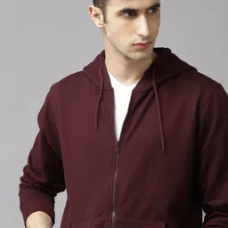 Roadster Men Burgundy Solid Hooded Sweatshirt-image-76