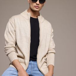 The Roadster Lifestyle Co. Solid Mock Neck Front Open Sweater-image-16