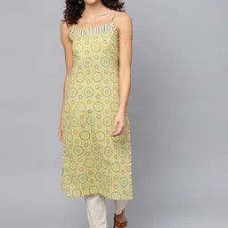 anayna Women Green & Off-White Printed Straight Kurta-26