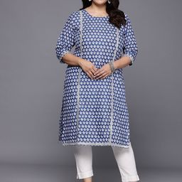 A PLUS BY AHALYAA Plus Size Ethnic Motifs Printed Gotta Patti Pure Cotton Kurta-picture-15