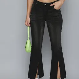Flying Machine Women Black Flared Mid Rise Light Fade Stretchable Jeans with Slits-image-6