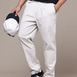 The Roadster Lifestyle Co. Men Relaxed Pure Cotton Loose Fit Pleated Trousers-image-10