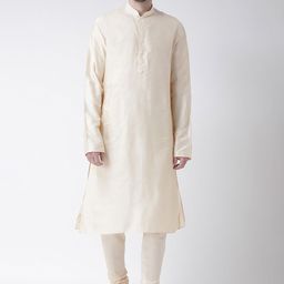 KISAH Men Cream-Coloured Solid Kurta with Churidar image 1