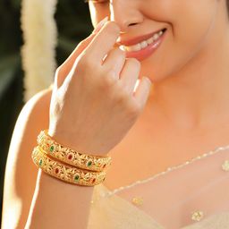 Rubans Set Of 2 Gold-Plated Stone-Studded & Beaded Bangles-43