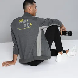 Alcis Men Charcoal Grey Solid Bomber Jacket image 5