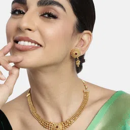 Peora Pink Gold-Plated Stone Studded Jadau Jewellery Set-22