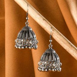 Fida Silver Plated Dome Shaped Jhumki Earrings-image-31