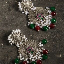 Fida Emerald Ruby Beaded Multi Dangler Earrings-15