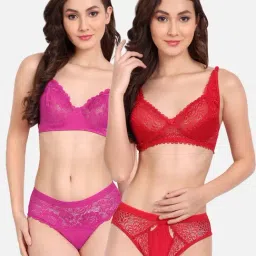 FIMS: Fashion is my Style Pink Lace Work Lingerie Set - Pack Of 2-image-33