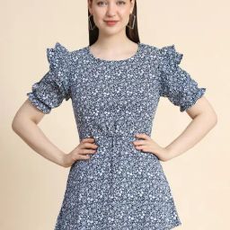 KERI PERRY Navy & White Floral Print Top-image-93