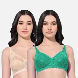 FIMS: Fashion is my Style Beige & Green Lace Work Bralette Bras - Pack Of 2-picture-38