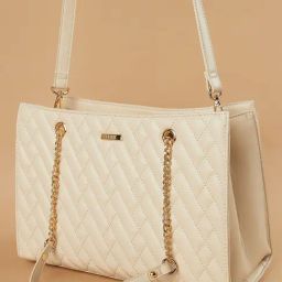Code by Lifestyle Beige Quilted Shoulder Handbag-image-16
