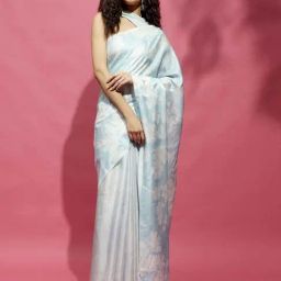 Navyasa By Liva Blue Satin Floral Print Saree-picture-29