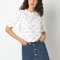 Vero Moda Snow White Cotton Self Design Top-picture-1