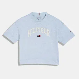 Tommy Hilfiger Kids Breezy Blue Heather Printed Slim Fit T-Shirt-image-65