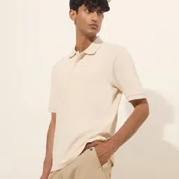 WES Casuals by Westside Off-White Relaxed-Fit Cotton Blend Polo T-Shirt-picture-4