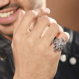 Bold by Priyaasi King Lion Oxidized Silver Ring for Men image 3