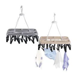Aura Set Of 2 Beige & Grey Cloth Drying Stand Hanger-1