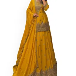 CRAFTLE Women Floral Embroidered Regular Sequinned Kurti with Skirt & With Dupatta-picture-5