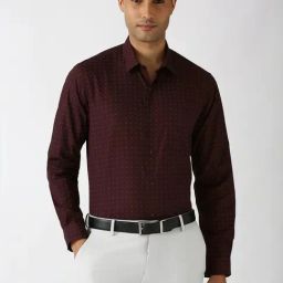 Peter England Brown Cotton Slim Fit Printed Shirt-image-45