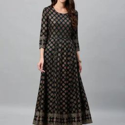 Kipek Black Rayon Printed Anarkali Kurta-image-2