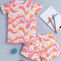 Bumzee Multi Cotton Graphic T-Shirt With Short for Girls-image-61