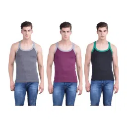 Dollar Bigboss Assorted Color Cotton Regular Fit Gym Vests (Pack Of 3)-image-88