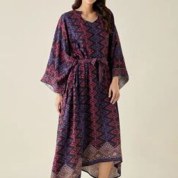 The Kaftan Company Black Regular Fit Geometric Print Night Dress-picture-36