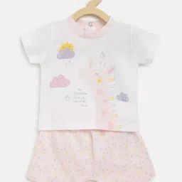 Chicco Kids White & Light Pink Printed T-Shirt with Shorts-image-59