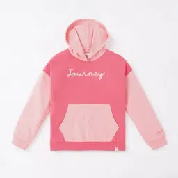 Ed-a-Mamma Kids Pink Cotton Color Block Full Sleeves Hoodie-image-65