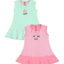Mee Mee Kids Green & Pink Cotton Printed Frock-image-2