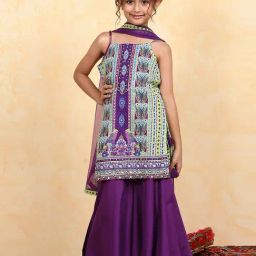 BIBA Girls Purple Cotton Printed Suit Set-picture-43