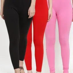 Gracit Black & Red Mid Rise Leggings - Pack Of 3-image-82