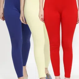 Gracit Red & Blue Mid Rise Leggings - Pack Of 3-image-16