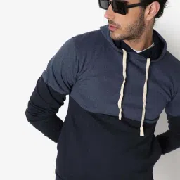 Campus Sutra Blue & Black Cotton Regular Fit Colour-Block Hooded Sweatshirt-picture-33
